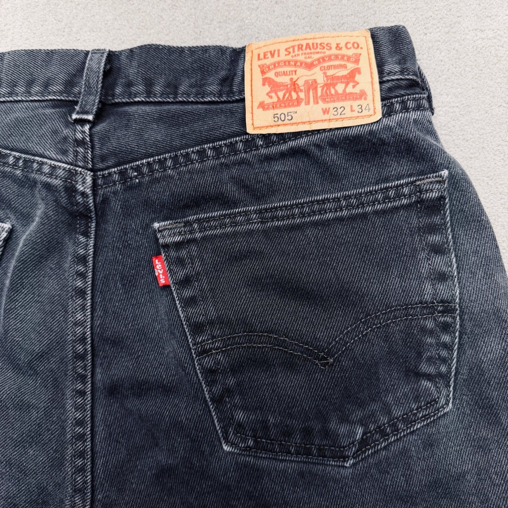 Levis 505 Regular Fit Straight Leg Jeans Mens 32x34 Faded Black Denim 00505-0260